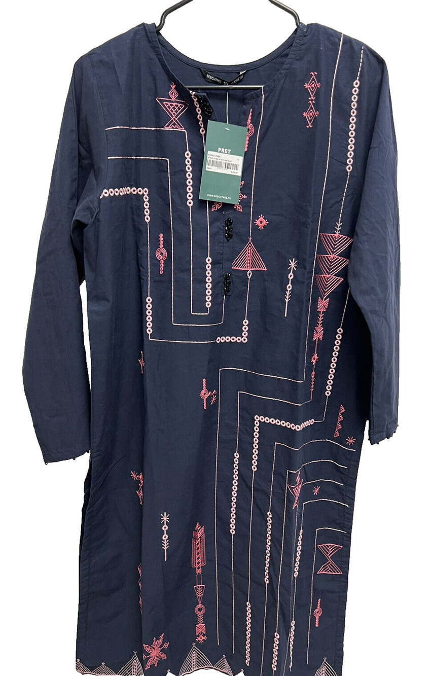 Beechtree Embroidered Shirt Navy Btw20 Size 10 Women Dress